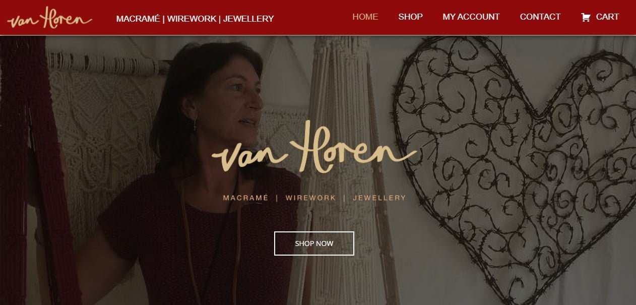 Australian page e-commerce website offering custom jewelry, wirework, and macramé