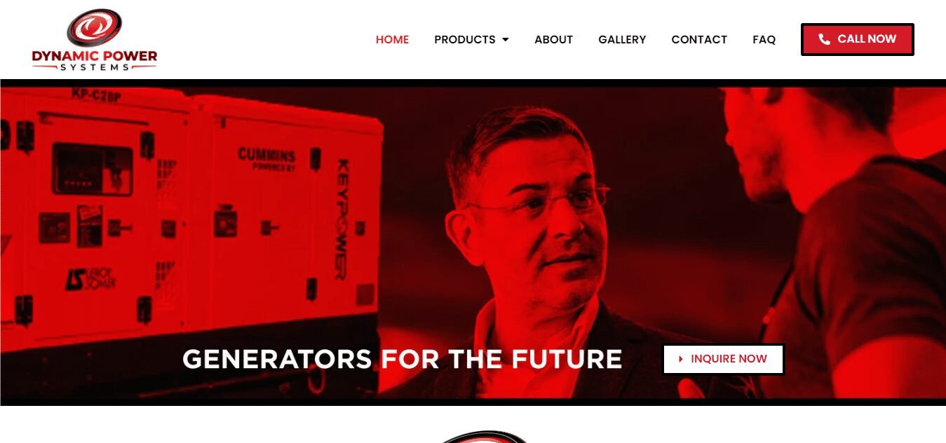 Dynamic Power Systems' business website, designed by Easy Flow Web Design.