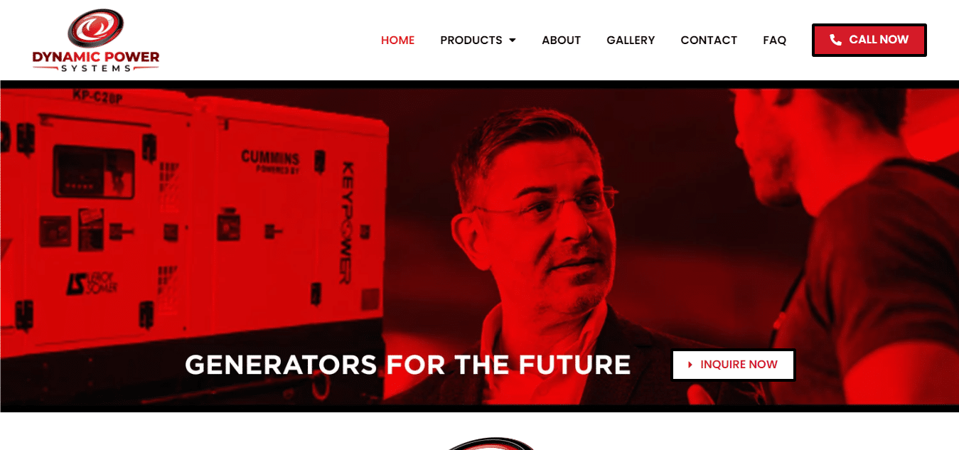 Dynamic Power Systems' business website, designed by Easy Flow Web Design.