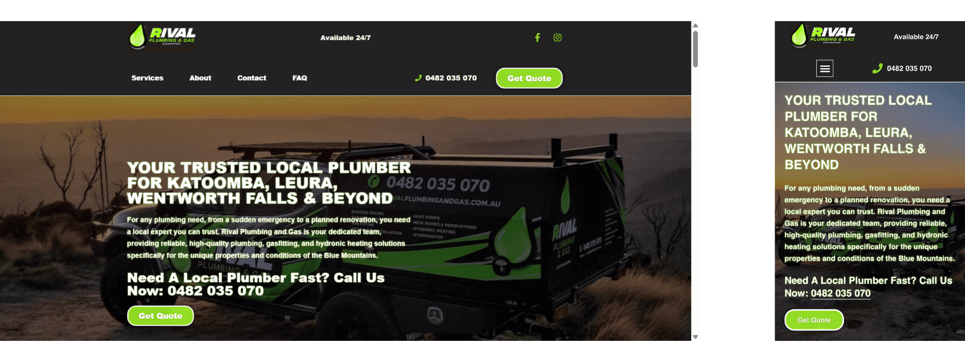 Rival Plumbing and Gas website designed by Easy Flow Web Design