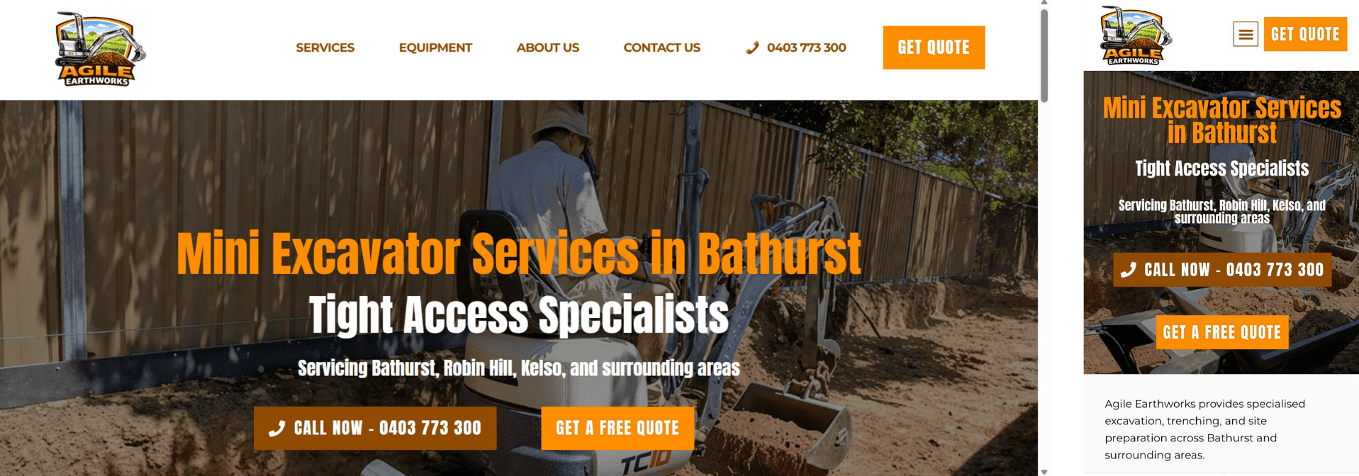 Agile Earthworks website designed by Easy Flow Web Design