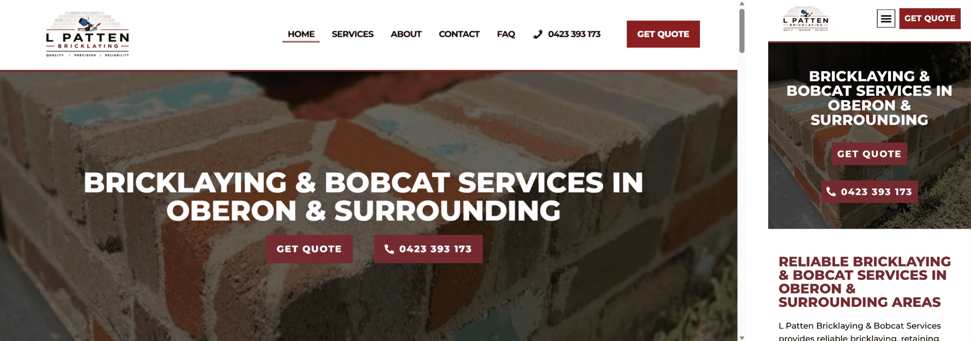 L Patten Bricklaying and Bobcat Services website designed by Easy Flow Web Design