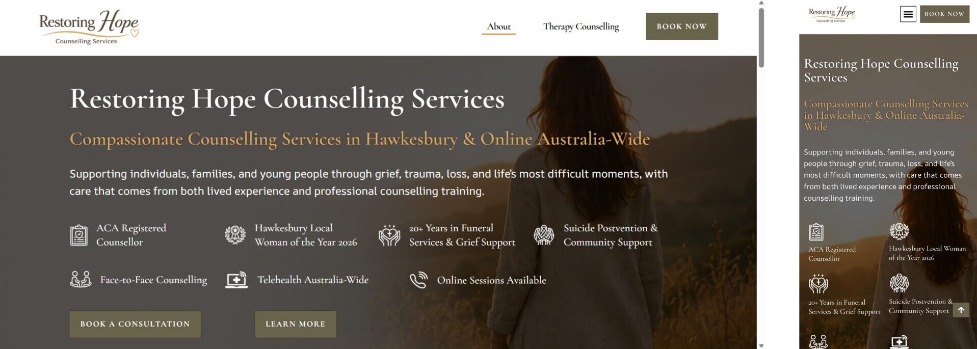 Restoring Hope Counselling Services responsive website
