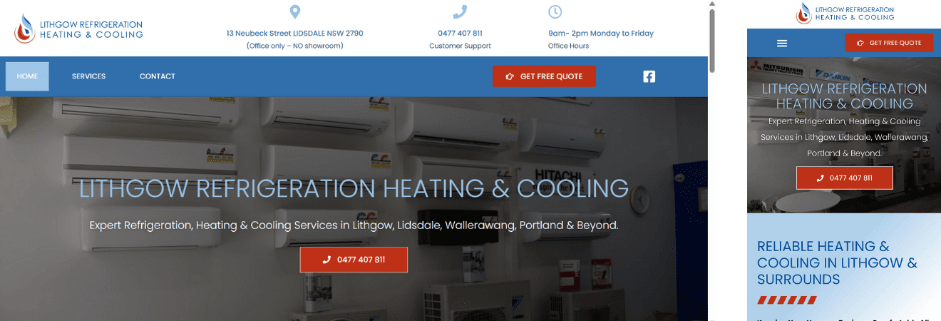 Lithgow Refrigeration Heating and Cooling website project