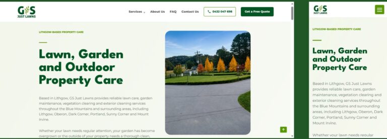 GS Just Lawns property maintenance website shown on desktop and mobile