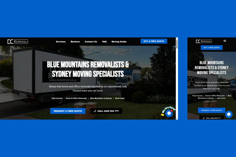DC Removals redesigned website shown in full on desktop and mobile