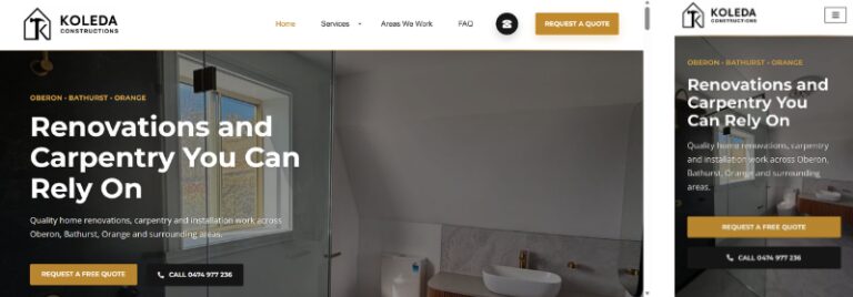 Koleda Constructions renovation and carpentry website on desktop and mobile