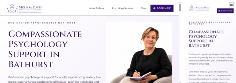 Melissa Davis Psychologist website shown on desktop and mobile