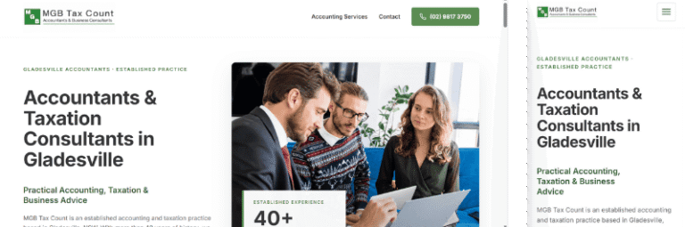 MGB Tax Count accounting website shown on desktop and mobile