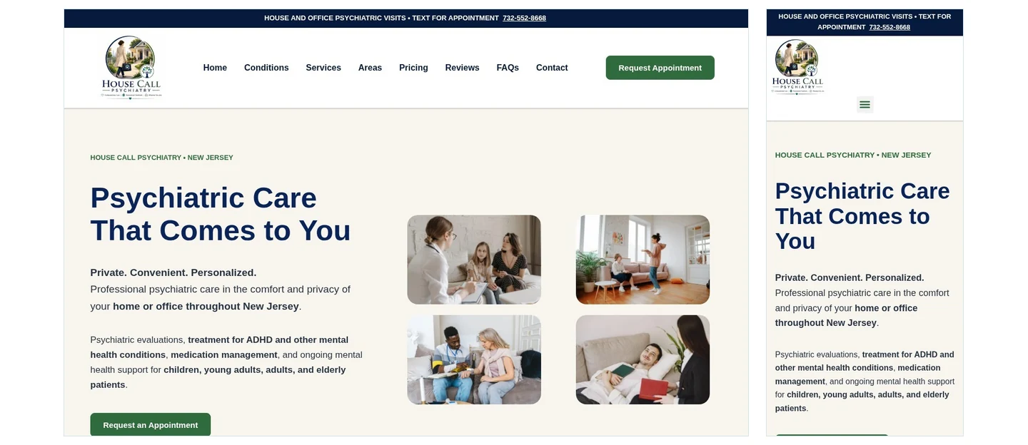 House Call Psychiatry desktop website preview