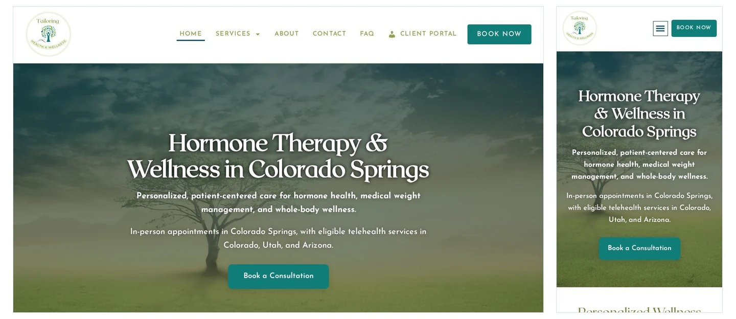 Tailoring Health & Wellness website shown on desktop and mobile